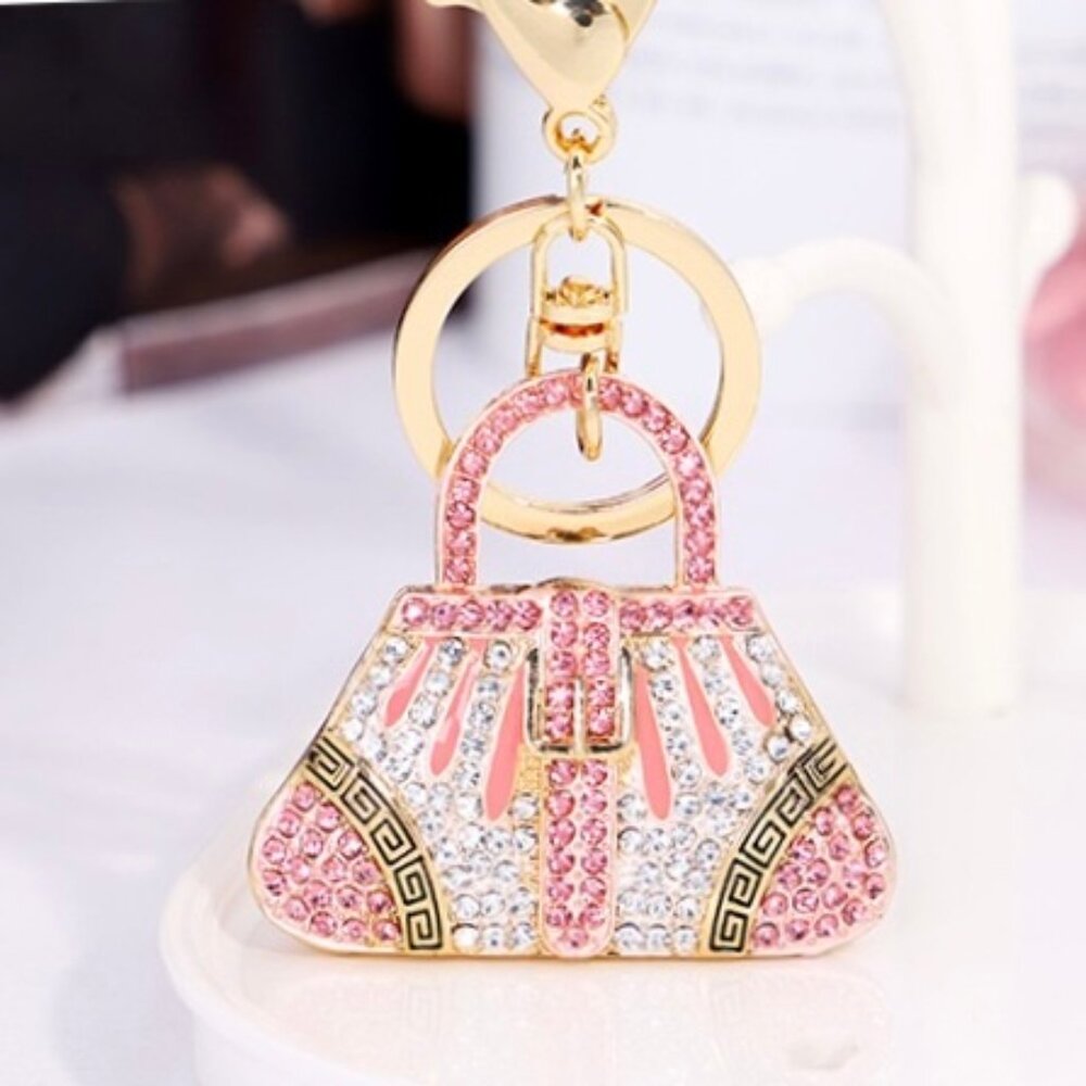 Pink Bag Keychain Rhinestone Bag Charm
